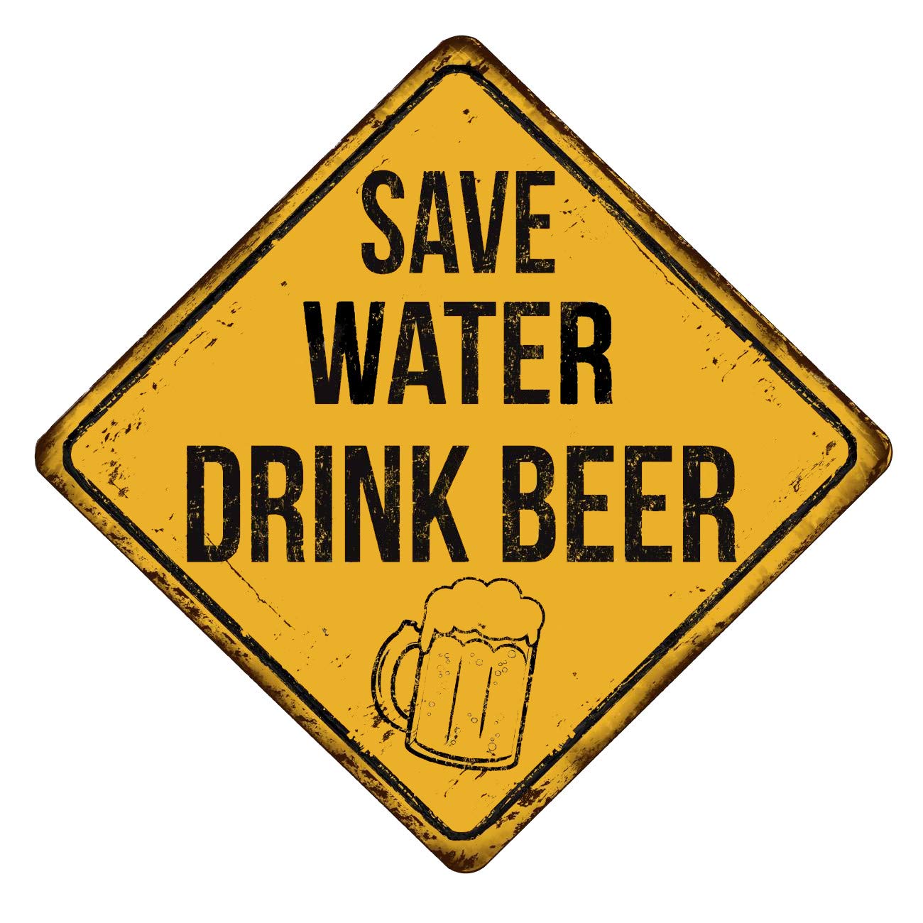 BigBazza Vintage Advertising Wall Tin Plaque Large Square 20x20cm Pub Shed Bar Man Cave Home Bedroom Office Kitchen Gift Metal Sign - Warning Yellow Hazard Save Water Drink Beer