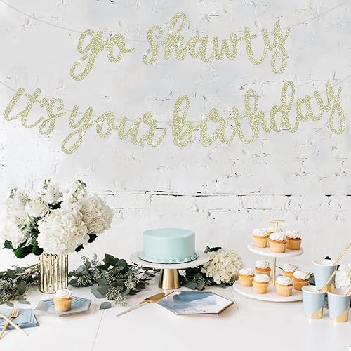 Miniatura 196 de BEISHIDA Cartel Purple Go Shawty It's Your Birthday - No DIY - Cartel de feliz cumpleaños con purpurina con temática de hip hop, pre-encordado