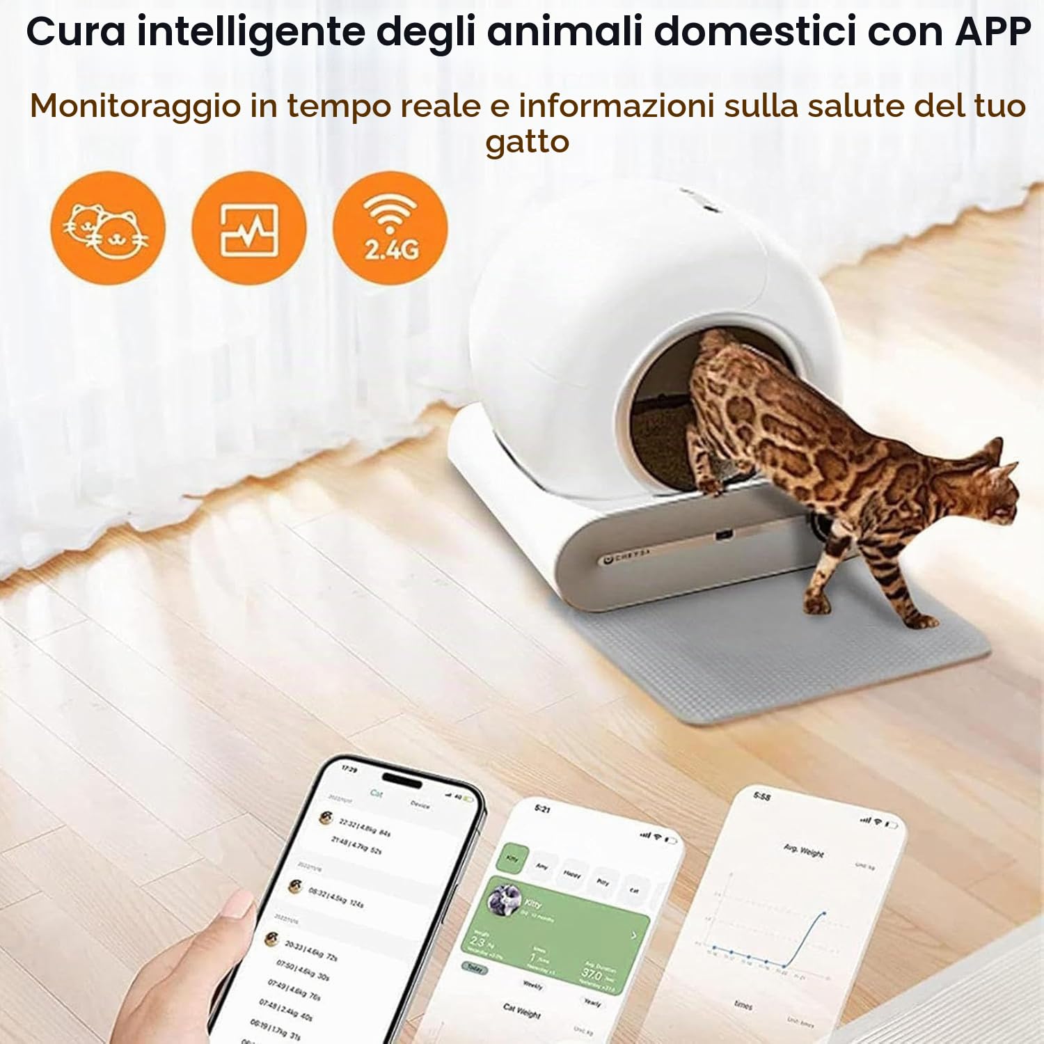 Lettiera Gatto Autopulente Automatica 65 L + 9 L Di Grande Capacità/Controllo APP/Deodorante Ionico Lettiera Gatto Automatica, Tappetino Per Gatti Multipli
