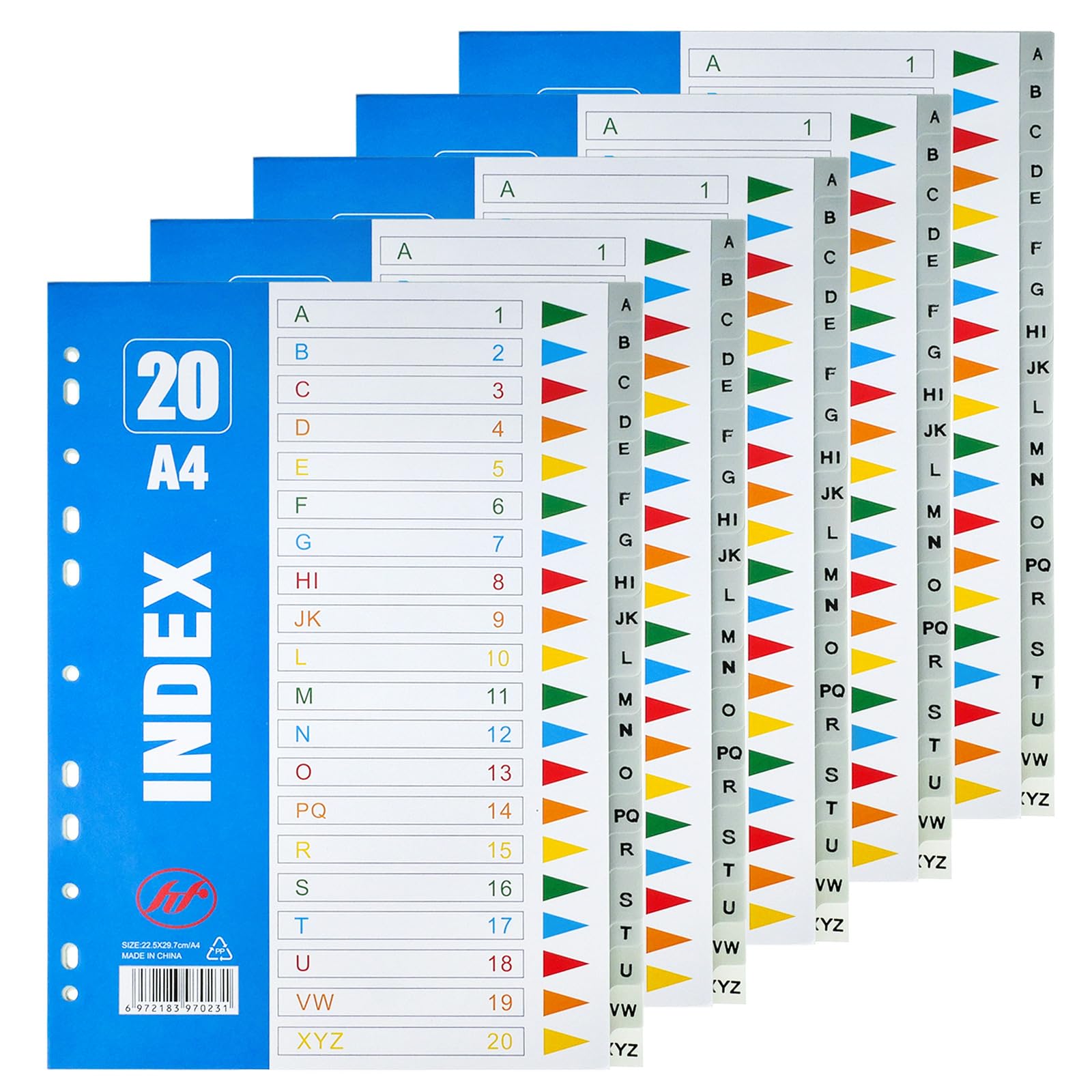 Divisori Raccoglitori Ad Anelli A4 100 Fogli/5 Set con 11 Fori Tacche Alfabetiche A-Z Grigie