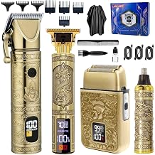 Hair Clippers for Men Professional, Beard Trimmer Kits & Sets, Cordless Mens Hair Trimmer, Electric Shavers, Haircutting Machine with LED Display Bronze-4in1