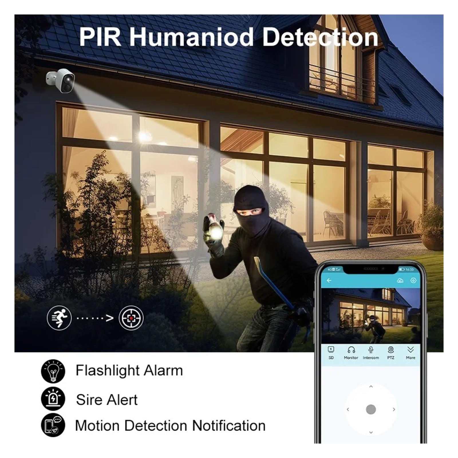 Cámara de Seguridad CCTV WiFi for Exteriores, Full HD 1080P, IP, con batería de 5000 mAh y energía Solar. Resistente a la Intemperie.(1080P Camera)