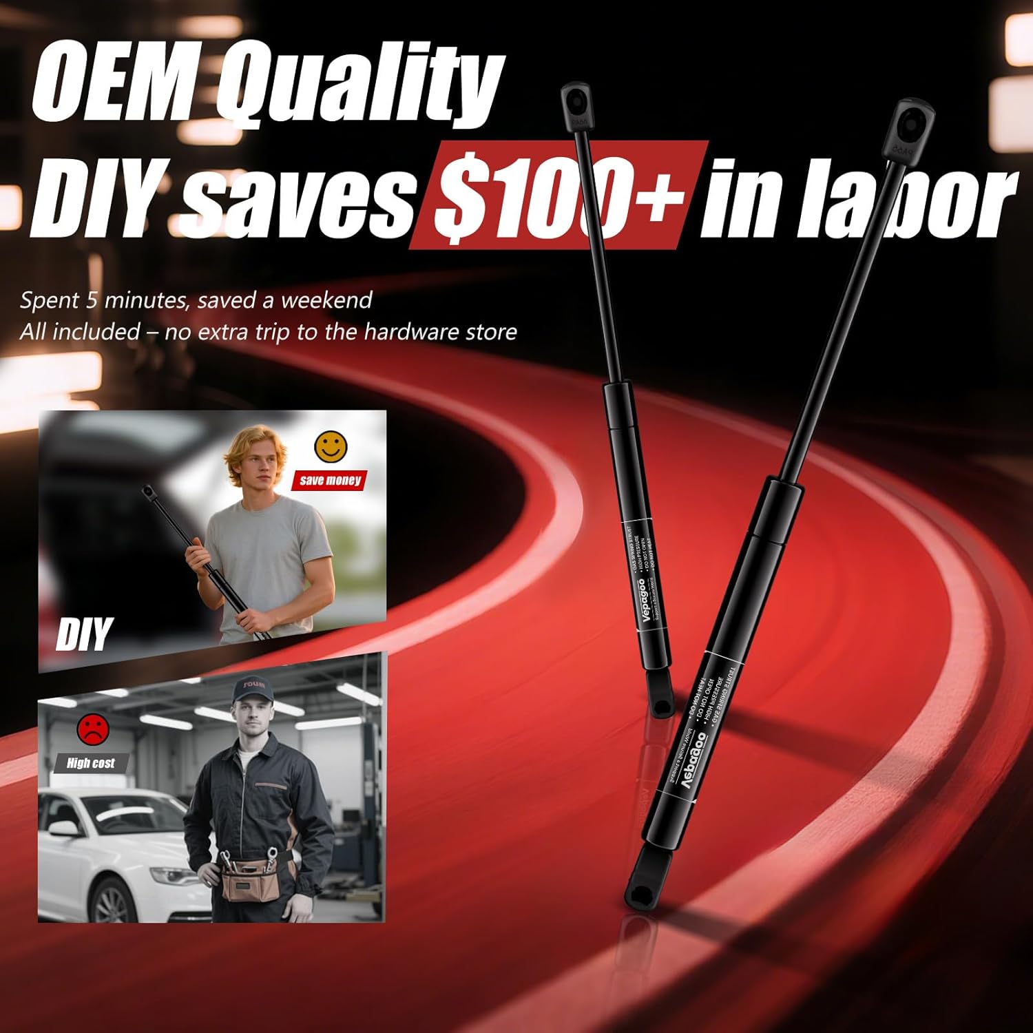 Vepagoo 6333 Hood Struts for Toyota Camry 2007-2011, Front Bonnet Shocks Lift Support for Toyota Camry Base/CE/Hybrid/LE/SE/XLE, OEM# 95482, 10030744