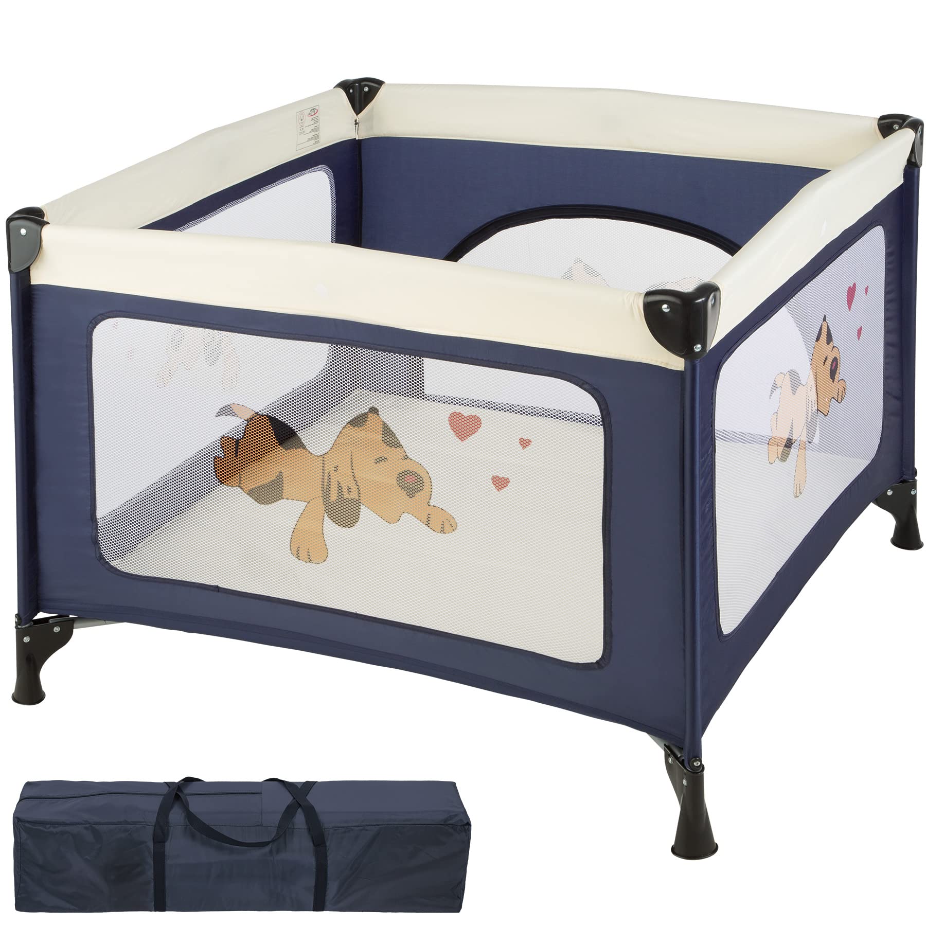 TecTake 402205 Parc pour Bébé Lit de Bébé Parc avec Matelas et Sac de Transport, pliage, bleu