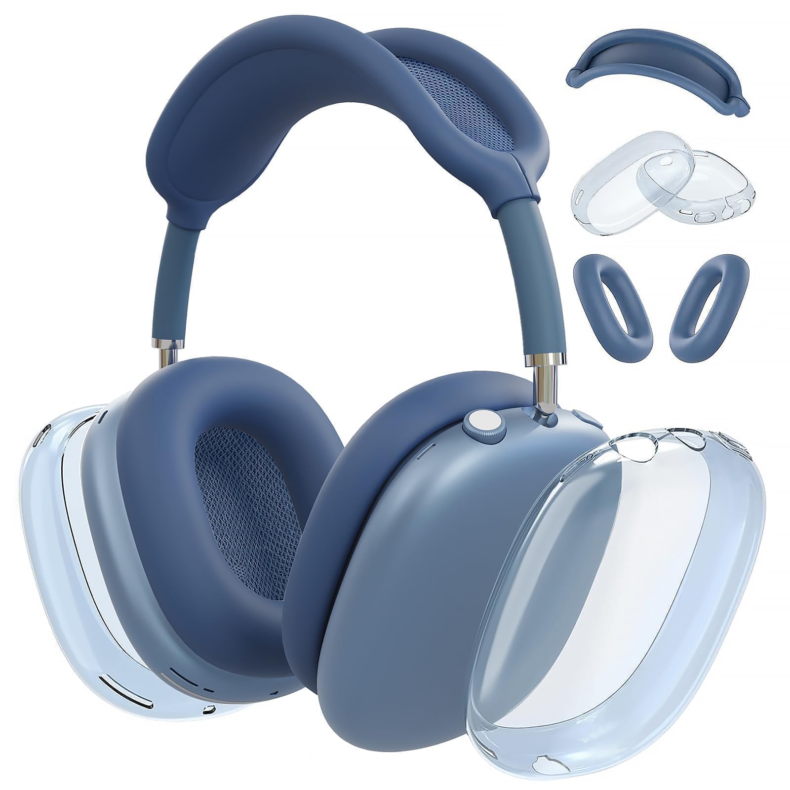 [2 Pack] Clear Soft TPU& Silicone Case for AirPod Max,Ear Pad Case Cover/Ear Cups Cover/Headband Cover,Skin Anti-Scratch, Accessories Ultra Protective Cover for Apple AirPods Max(Blue Plus)