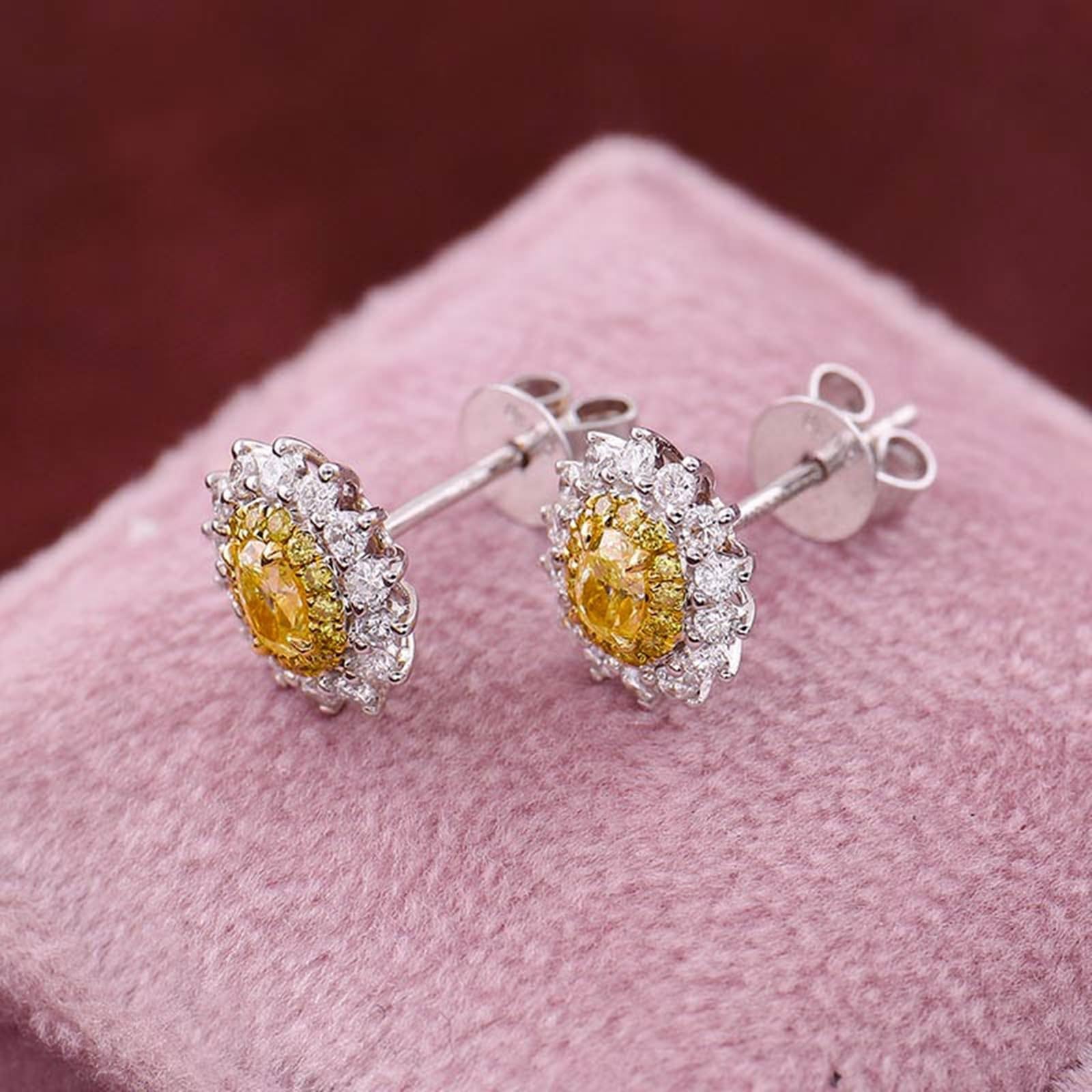Epinki Pendientes Oro 9K/14K/18K para Mujer, 1/2ct Moissanita Flor Pendientes Fiesta Joyería
