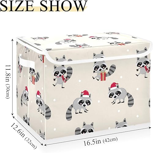 Miniatura 2 de Lindas cajas de almacenamiento de mapache de Navidad con tapas plegables para organización de armario, contenedores de almacenamiento de tela para