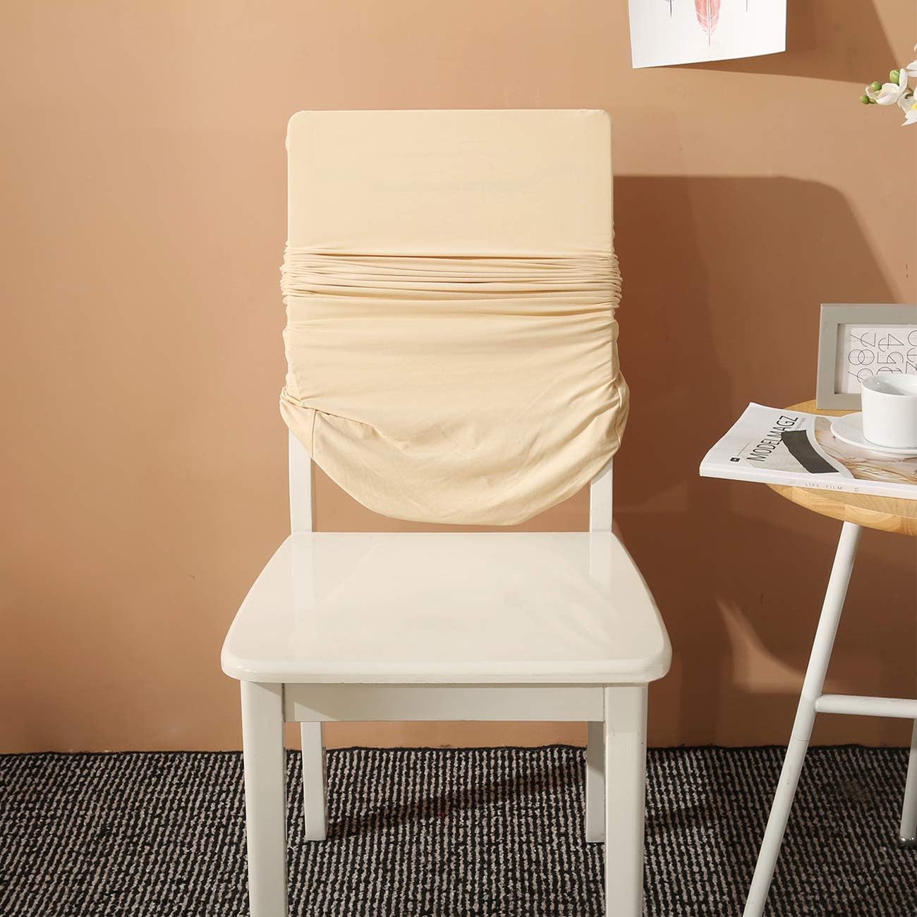 Ogrmar 4PCS Stretch Removable Washable Dining Room Chair Protector Slipcovers/ Home Decor Dining Room Seat Cover (Beige)
