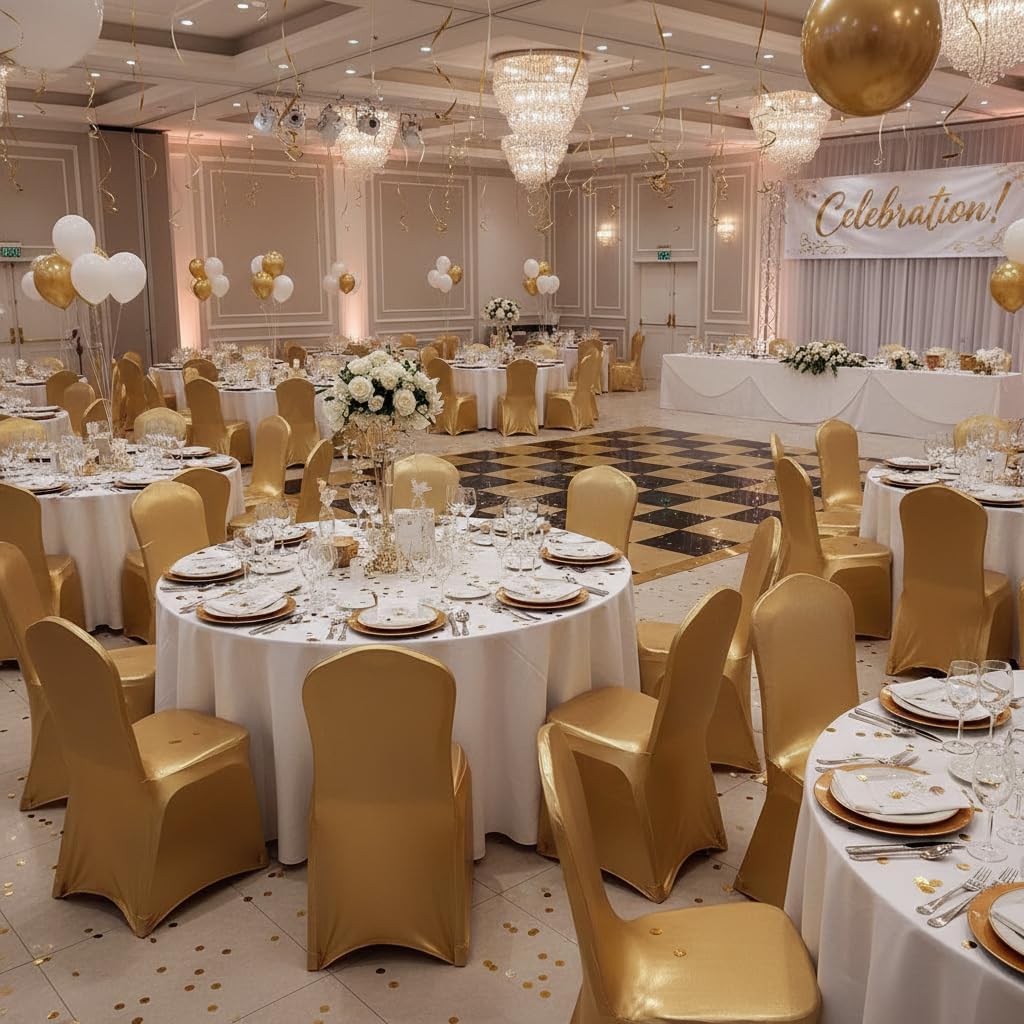 10 Pieces Stretch Polyester Spandex Dining Chair Cover Covers Slipcovers for Wedding Banquet Party (10, Metallic Gold)