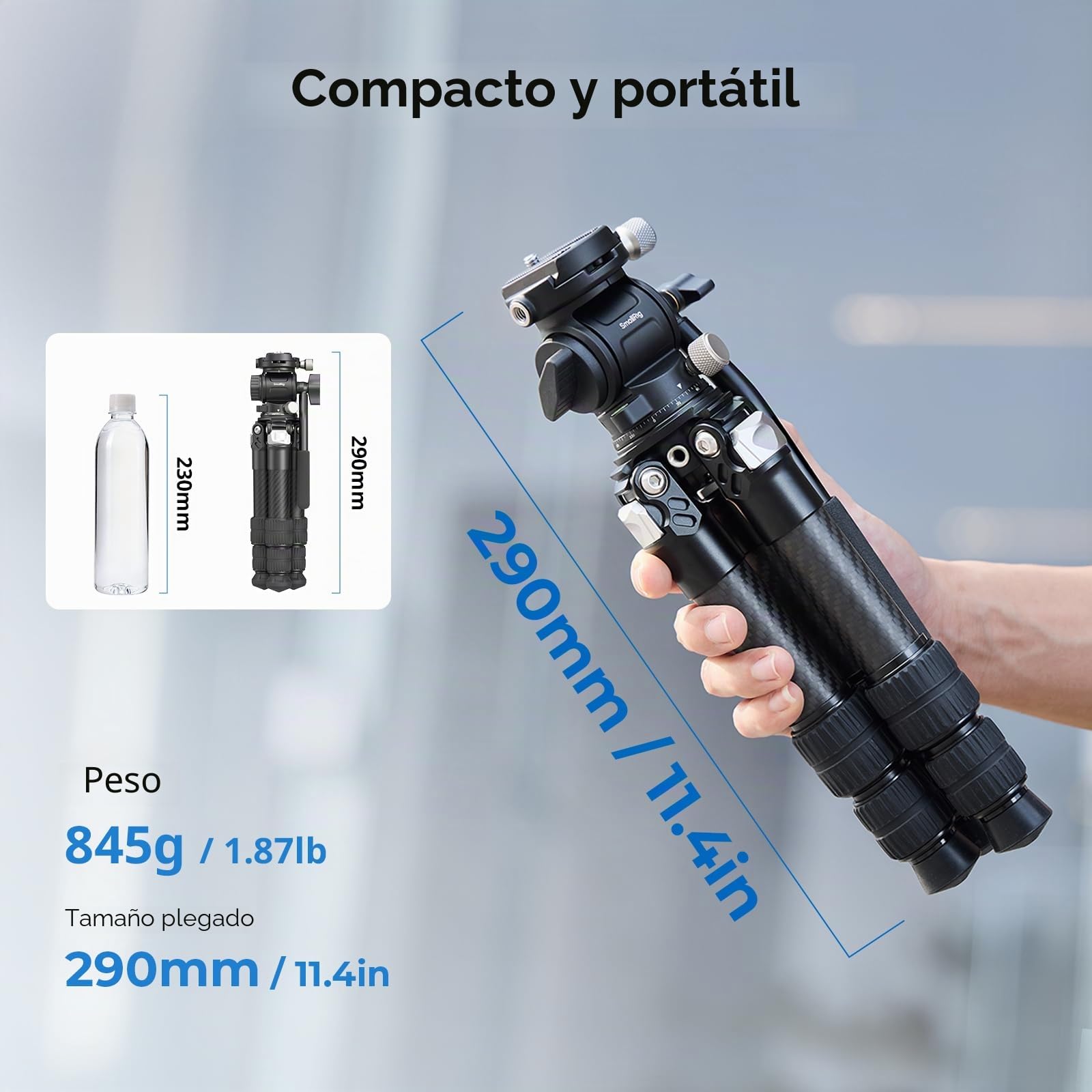 SMALLRIG Kit de Trípode de Mesa Portátil de Fibra de Carbono, Mini Trípode de Escritorio Compacto de 17'' con Cabezal de Video, Alta Capacidad de Carga, Placa QR Incorporada para Arca - 5025