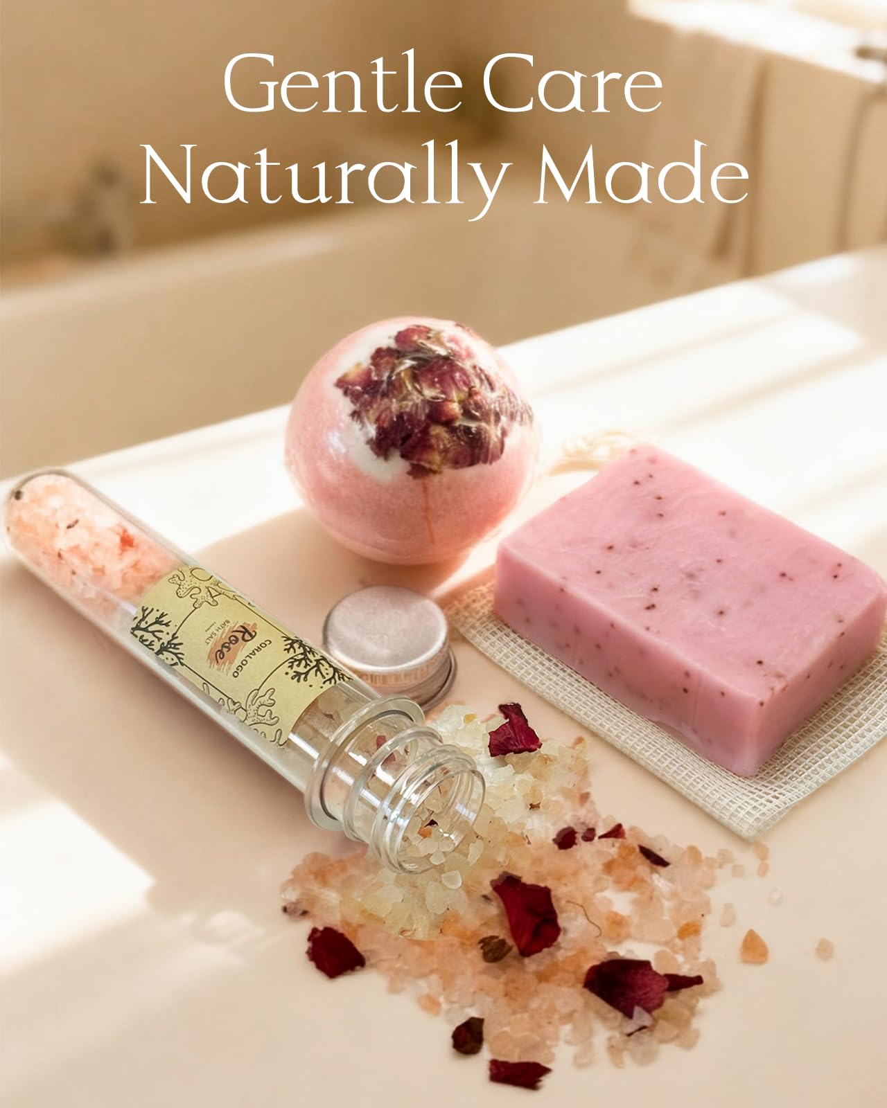 Coralogo  Spa Gift Baskets - Natural Pampering Spa Set, Self-Care Get Well Soon Basket,Thank You Gifts, Unique 11pcs Gift Set for Women Wife Mom Her Birthday Valentines Day Mothers Day: Rose