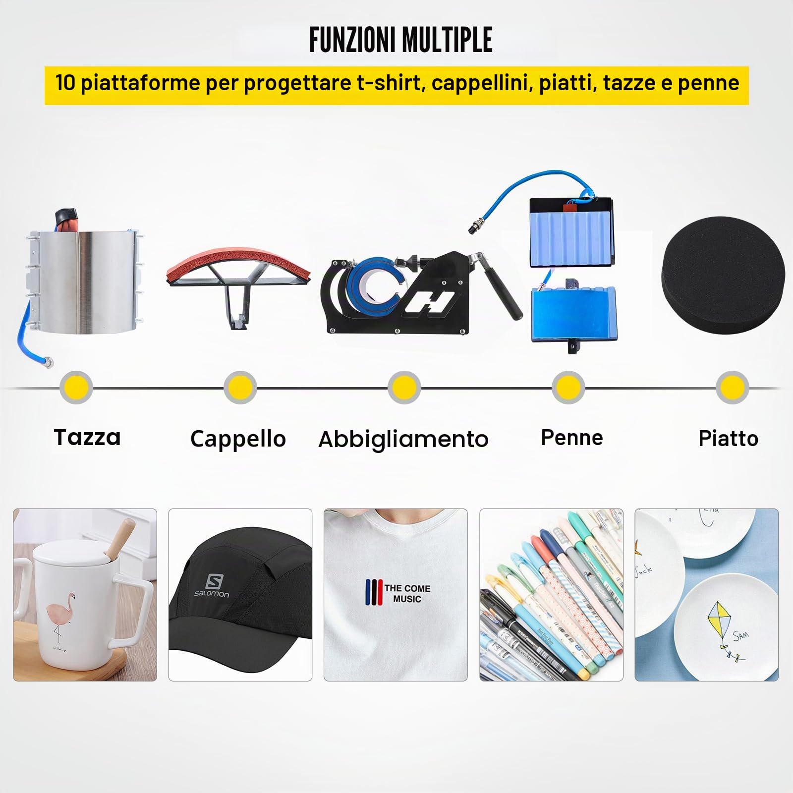 VEVOR 10 in 1 Pressa a Calore Multifunzionale, 30 x 38 cm Stampa a Trasferimento Rotante 360° Macchina di Sublimazione, Pressa Termica per T-shirt, Tazze, Nero