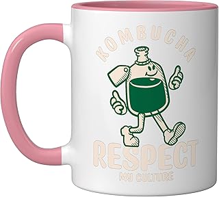 Kombucha Respect My Culture | Mushroom Tea | Scoby Ceramic Mug, Pink/White