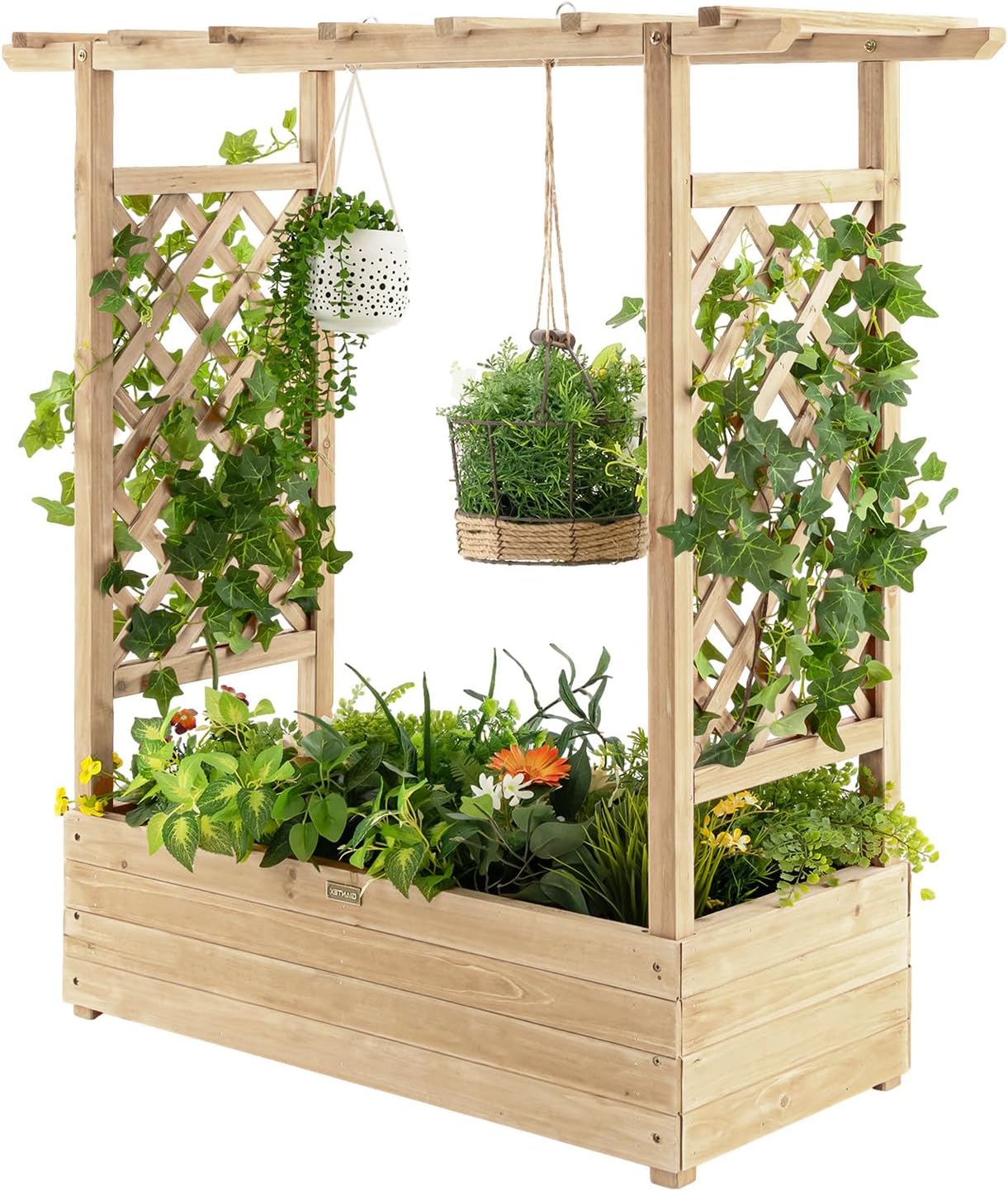 GOPLUS Jardinieres Exterieur Avec Treillis En Bois, Jardinière D'Angle
