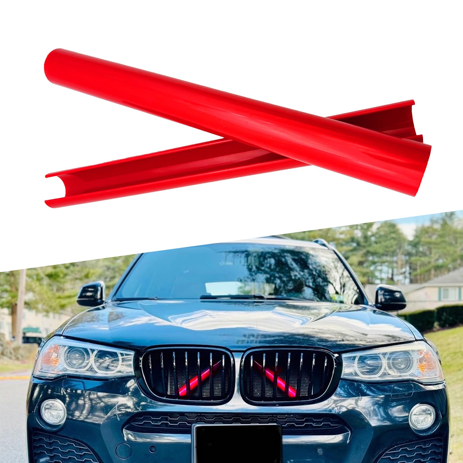 ZBGUN 2 PCS Car Grill Inserts Decorative Strips, 12.9In x 1.1In Waterproof Durable ABS Vehicle Front Grill Covers Wrap Accessories, Compatible with BMW 3 4 5 6 7 Series X1 X2 X3 X4 X5 (Red)