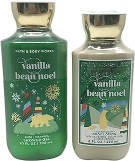 Bath and Body Works Gift Set of 10 oz Shower Gel and 8 oz Lotion (Vanilla Bean Noel), Multicolor