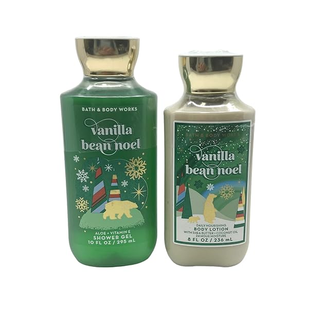 Bath and Body Works Gift Set of 10 oz Shower Gel and 8 oz Lotion Vanilla Bean Noel