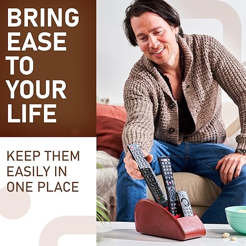 Miniatura 5 de Qurox Organizador de mesa grande con 5 compartimentos para control remoto de piel sintética, organizador de control remoto, organizador de control