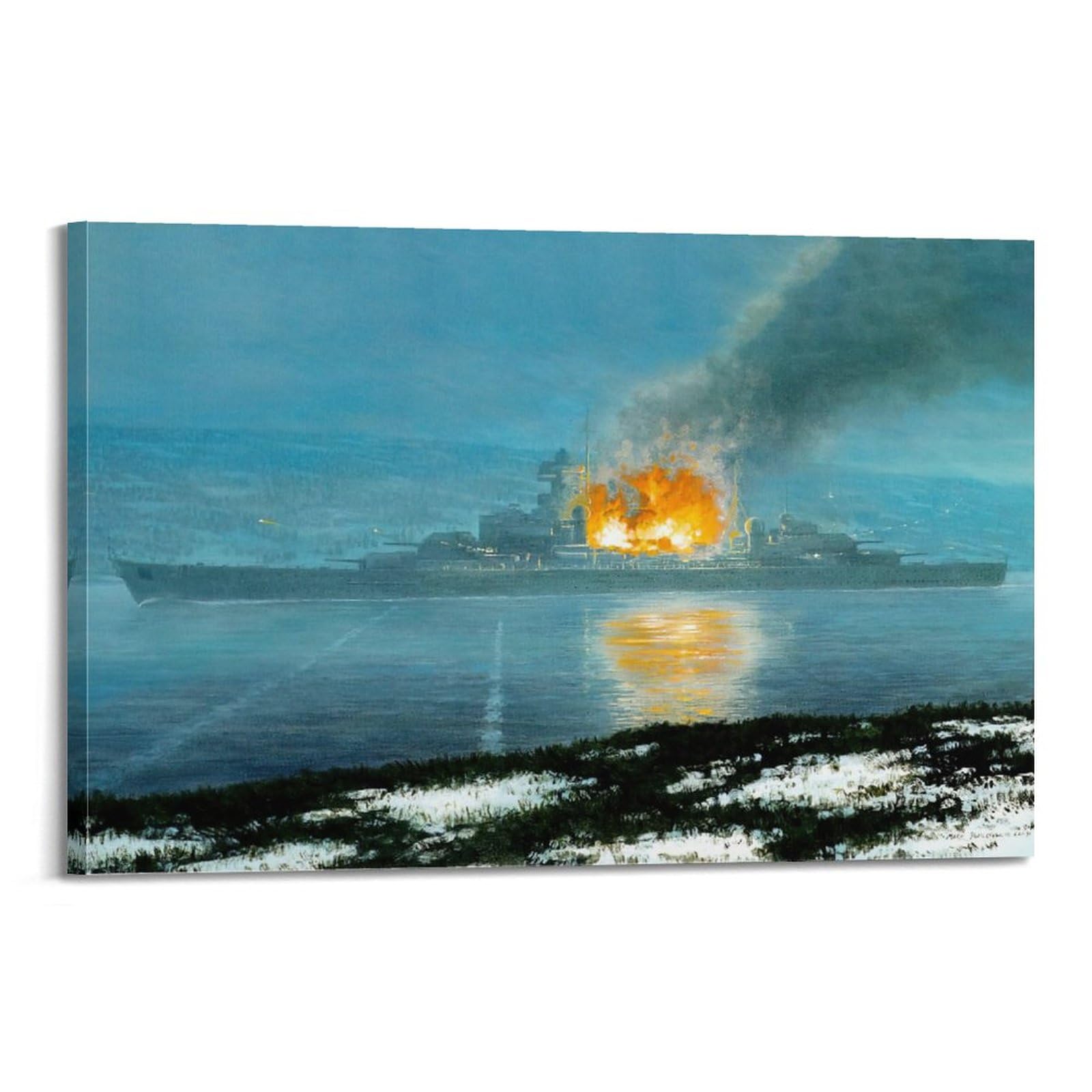 Kytin Frame-Style Wwii Vintage Battleship Poster Dkm Blucher Hundimiento Decorative Painting Canvas 12X18inch(30X45cm)