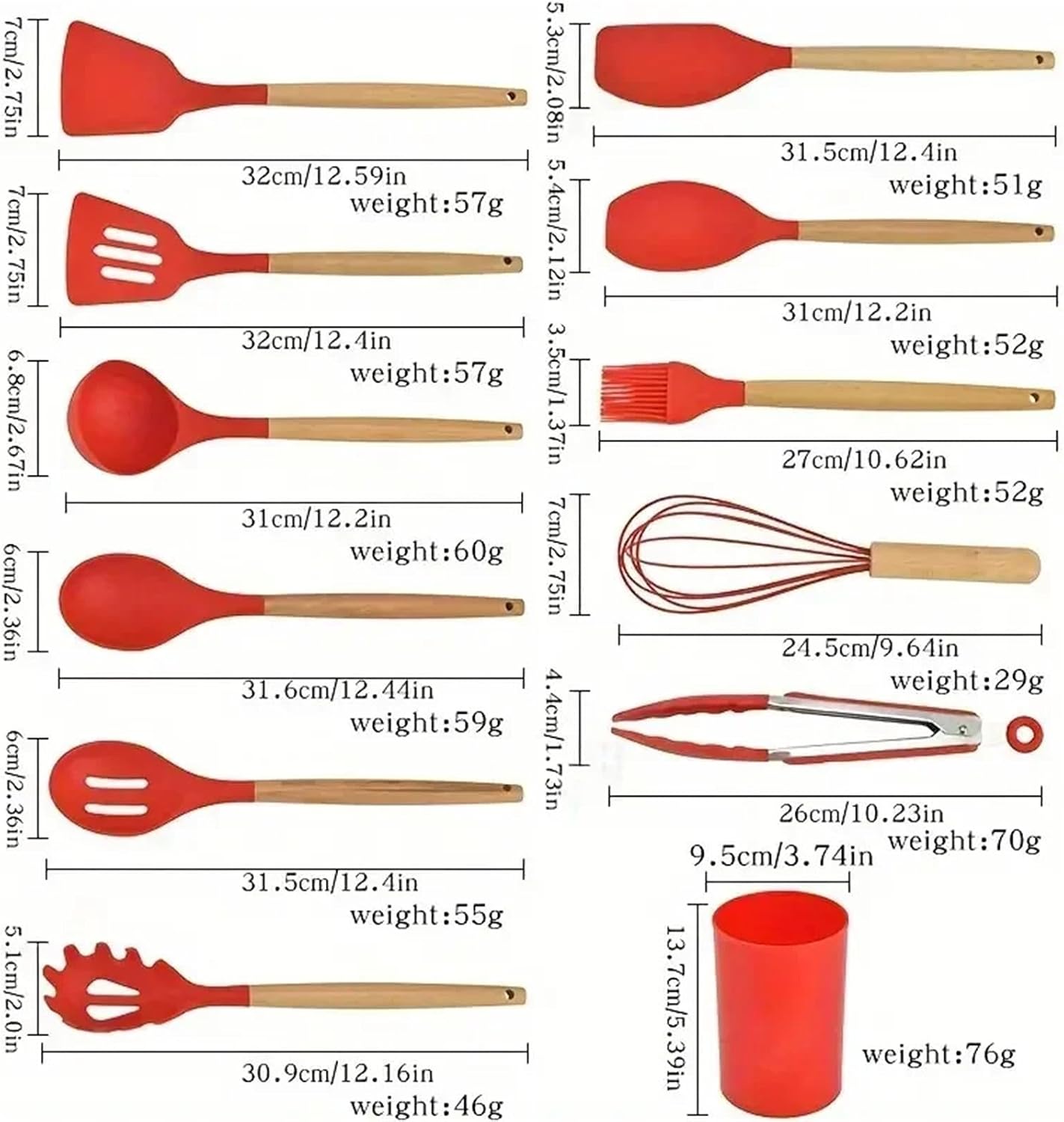 12pcs Multi-color Silicone Cooking Utensils with Wooden Handles, Heat-Resistant Spatula Spoon Set for Non-Stick Pots(Green)