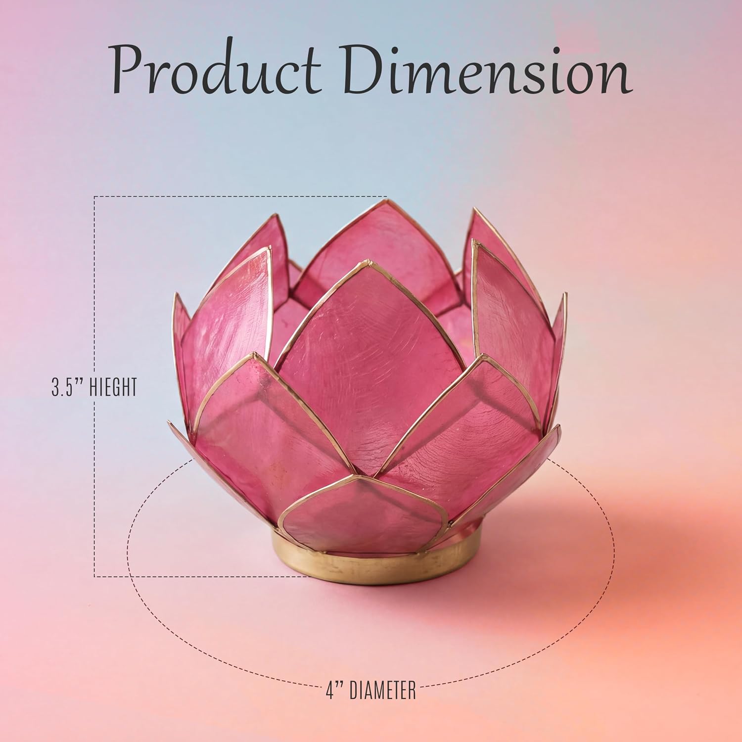 Blooming Lotus Capiz Shell Tealight Candle Holder, Handcrafted Decorative Tea Light Candleholder with Translucent Flower Petals for Ambient Illumination and Natural Elegance, Fuchsia