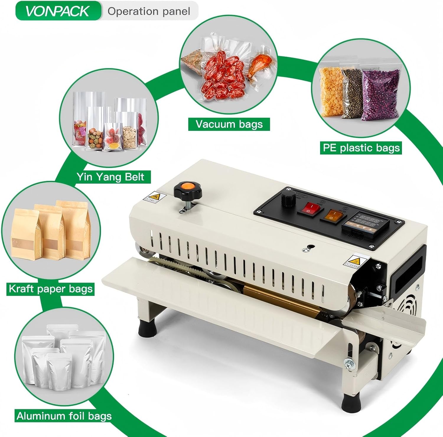 VONPACK FR-400 Commercial Heat Sealer Machine, 220V Heat Sealing Machine with Adjustable Temp&Speed Control, Bag Sealer Machine with Display Screen, Sealer Machine for Food Tea Component Kitchen
