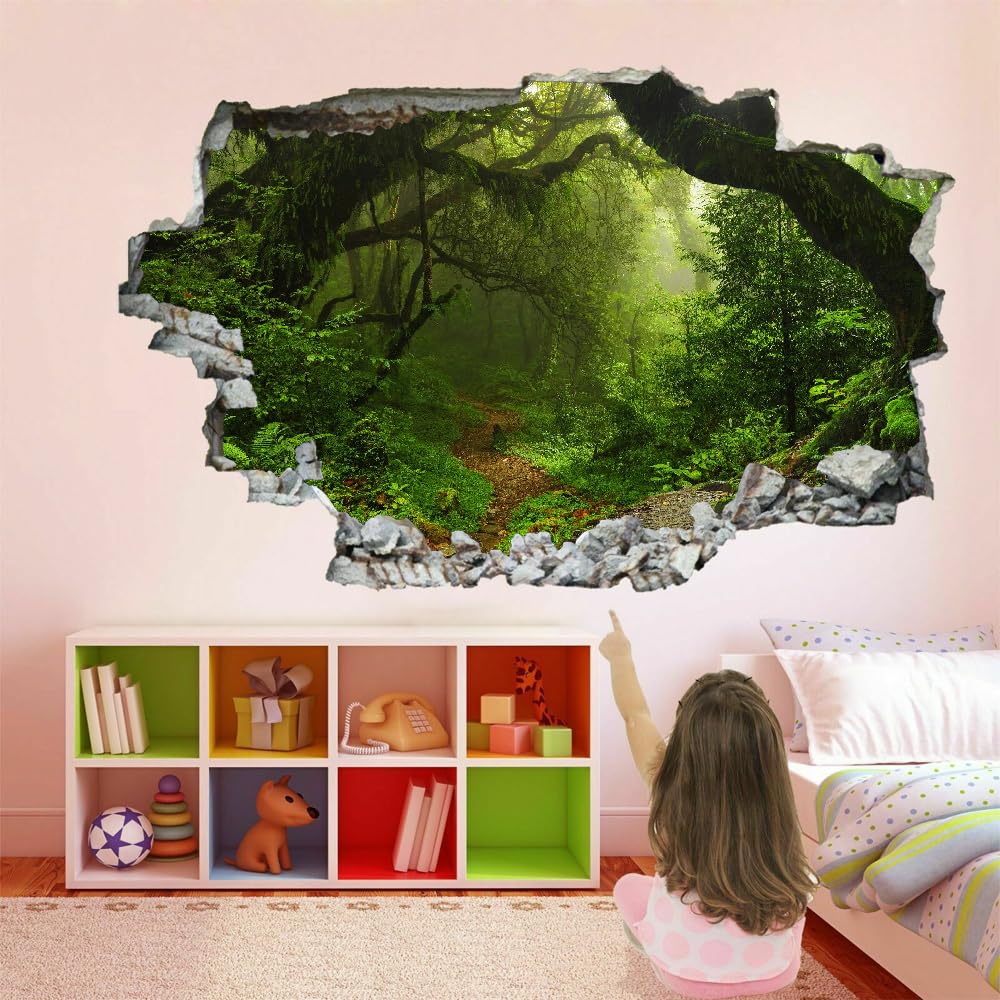 3D Wandtattoo Wanddurchbruch Wandaufkleber, Waldbaum Wandsticker Wanddeko Wandbilder, Natürliche Landschaft Wandaufkleber Für Wohnzimmer Schlafzimmer Badezimmer Flur Küche Möbel Aufkleber