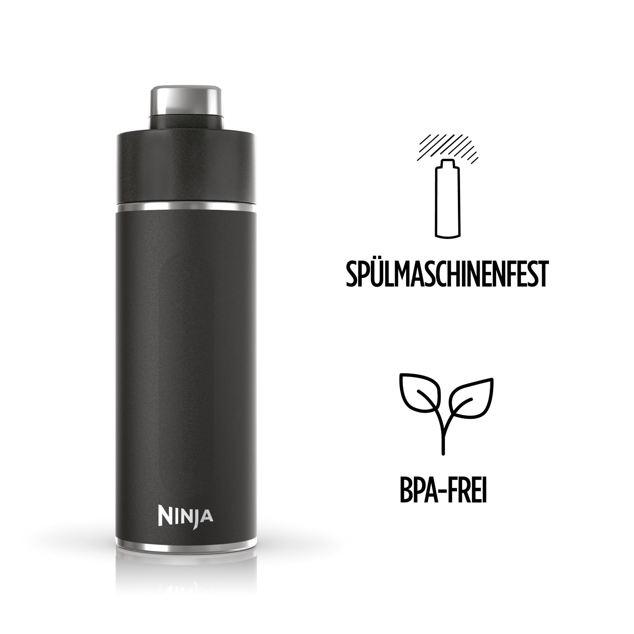 Ninja Thirsti Wasserflasche/Thermobecher to go, Schwarz, DW2401EUUKBK | 700ml, auslaufsicherer Deckel, für kohlensäurehaltige, heiße & kalte Getränke, dreifach isolierter Travel Mug
