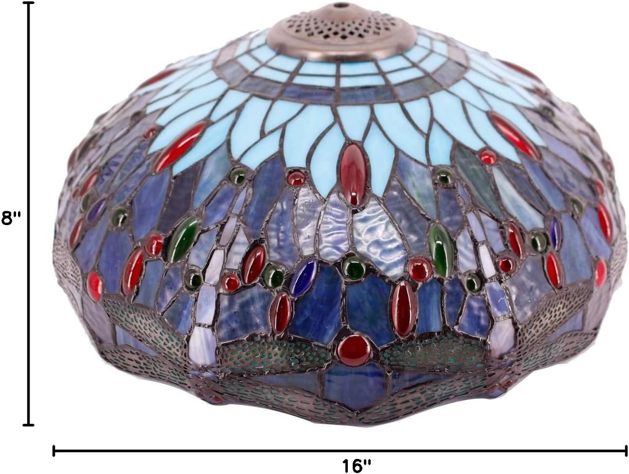 WERFACTORY Tiffany Lamp Shade Replacement 16X8 Inch Sea Blue Stained Glass Dragonfly Style Lampshade Only with Cap fit for Table lamp Pendant Light Ceiling Fixture (Part Not Included) S004 Series