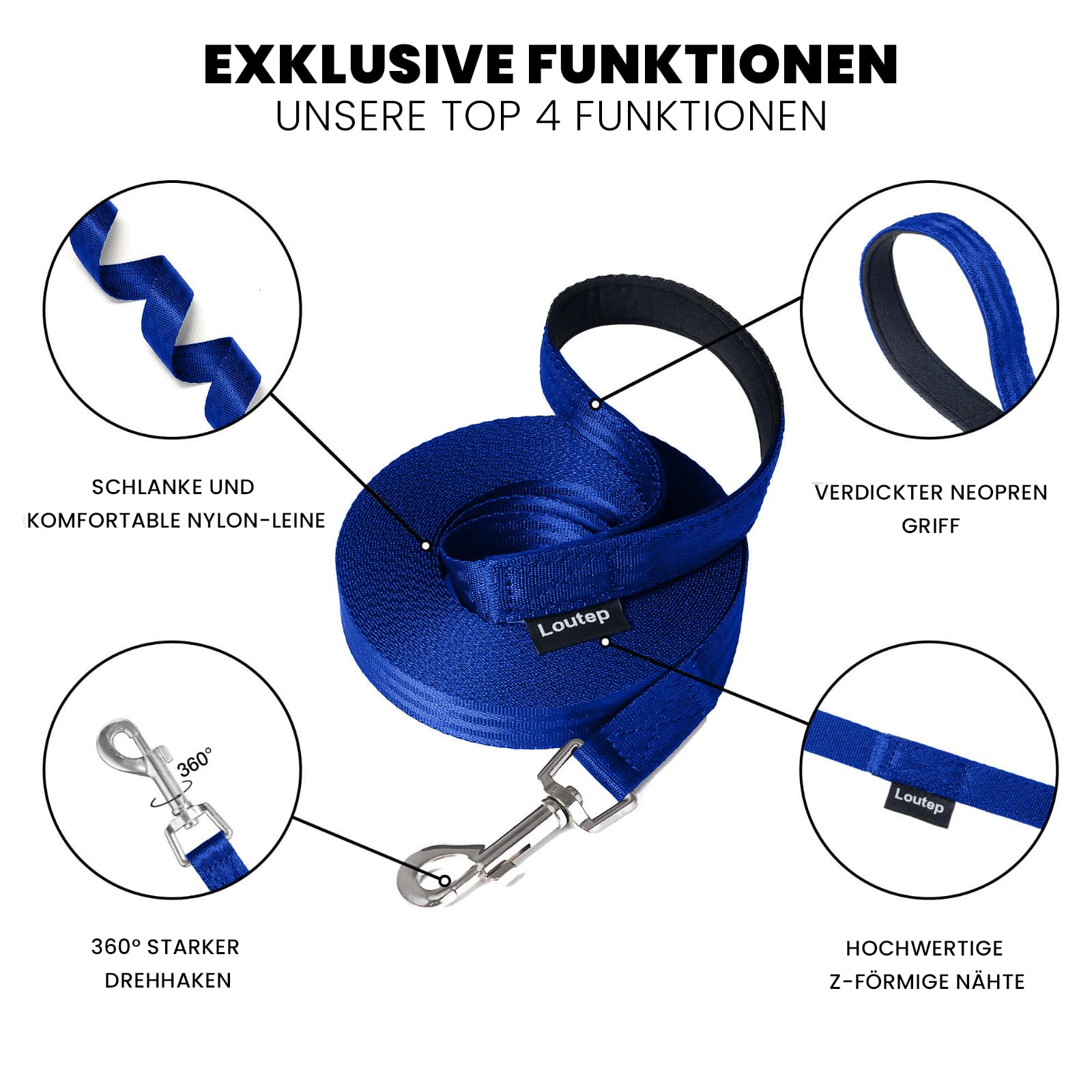 Laisse pour chiens de petite, moyenne et grande taille pour le ski de fond, imperméable, légère (bleu, 30 m)