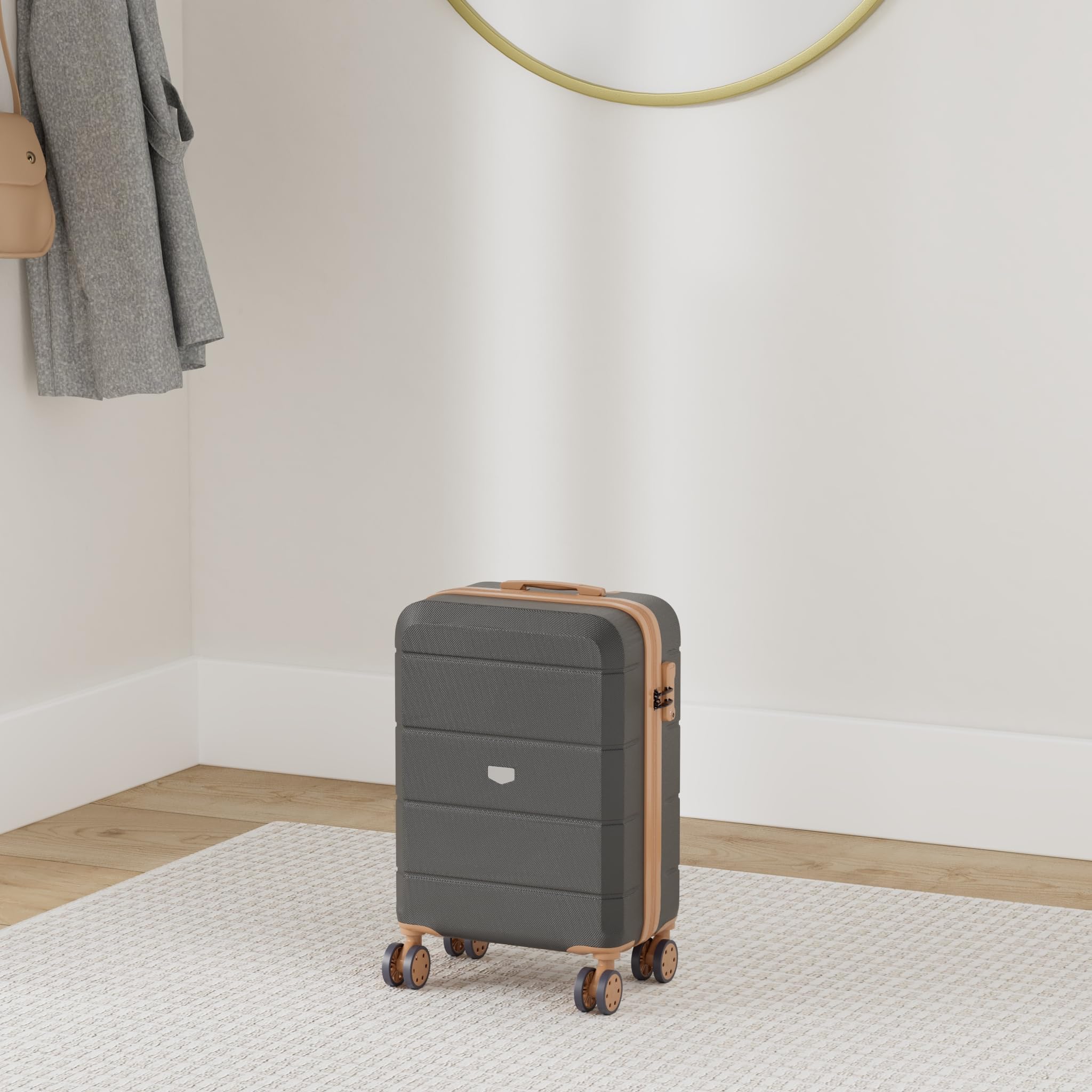 LUGG - Jetset 40cm Suitcase - 40x30x20cm- Ryanair Compatible - Underseat Size - Hard Shell ABS - Spinner & Removable Wheels - Lightweight Travel Luggage- Cream/Brown — view 181