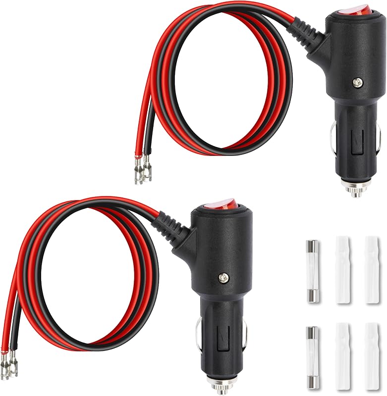 Plugue de acendedor automotivo Sixzoo 12 V com interruptor Liga/Desliga e fusível de 15 A – Pacote com 2