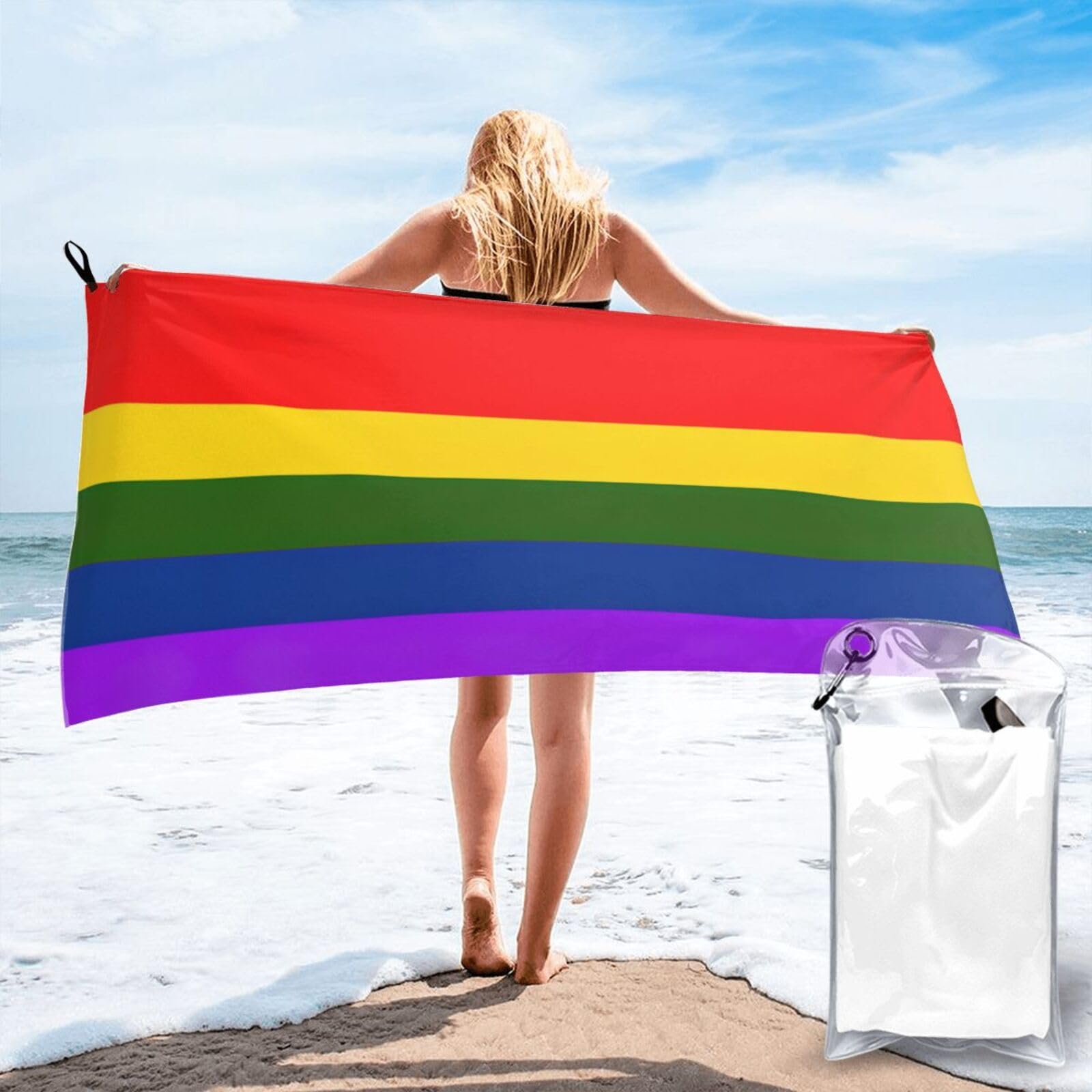 WYCZHY Rainbow Flag Print Beach Towel Soft Quick Dry For Spa Pool Gym Vacation Travelers Women Men Adults Sauna Gift