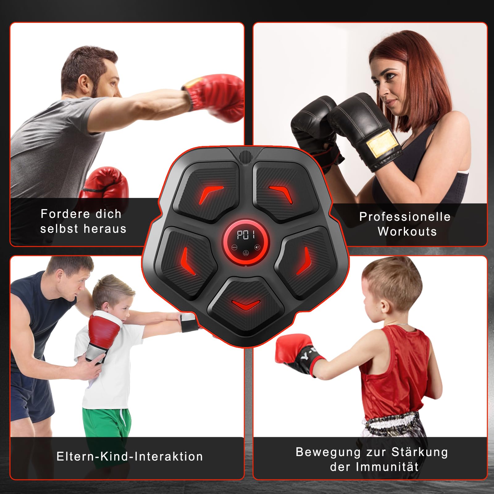 Musik Boxmaschine, intelligente Bluetooth-Boxmaschine zur Wandmontage für Heimübungen, Dekompressionsboxen mit Boxhandschuhen, Boxtrainingsgerät für Erwachsene Kinder
