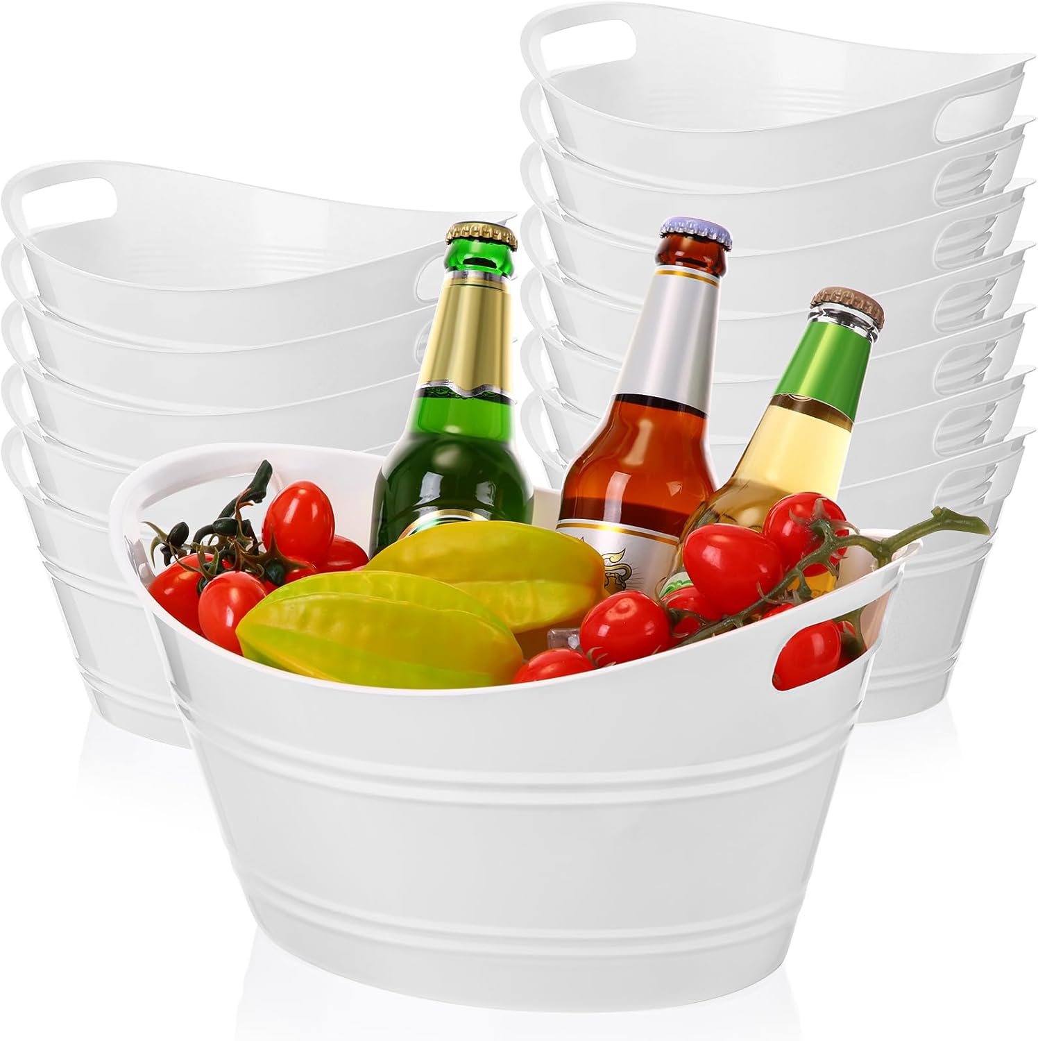meekoo Plastic Ice Buckets Bulk with Handles 4.5L Oval Storage Tub Large Capacity Ice Drink Bucket for Party Bar Wine Beer Champagne Beverage Bottle Cooler(White)