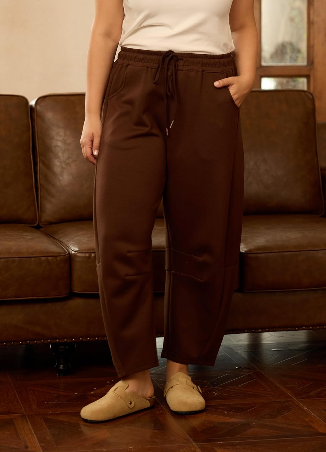 RITERA Plus Size Pants for Curvy Women Barrel Legs Sweatpants Drawstring Wide Leg Pants Lounge Trousers with Pockets XL-5XL - Image 4