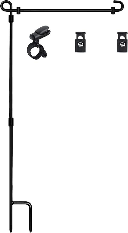 HOOSUN Garden Flag Stand, Premium Garden Flag Pole Holder Metal Powder-Coated Weather-Proof Paint with One Tiger Clip and Two Spring Stoppers Without Flag