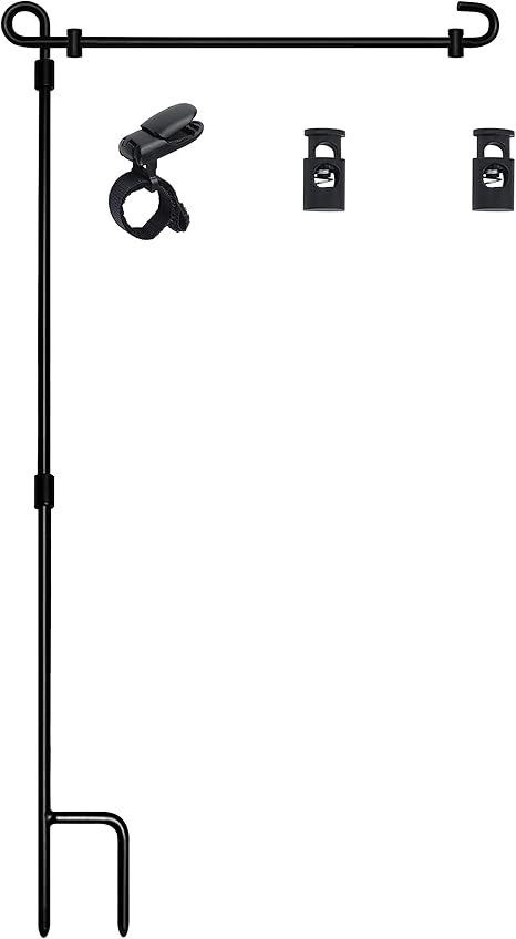 HOOSUN Garden Flag Stand, Premium Garden Flag Pole Holder Metal Powder-Coated Weather-Proof Paint with One Tiger Clip and Two Spring Stoppers Without Flag