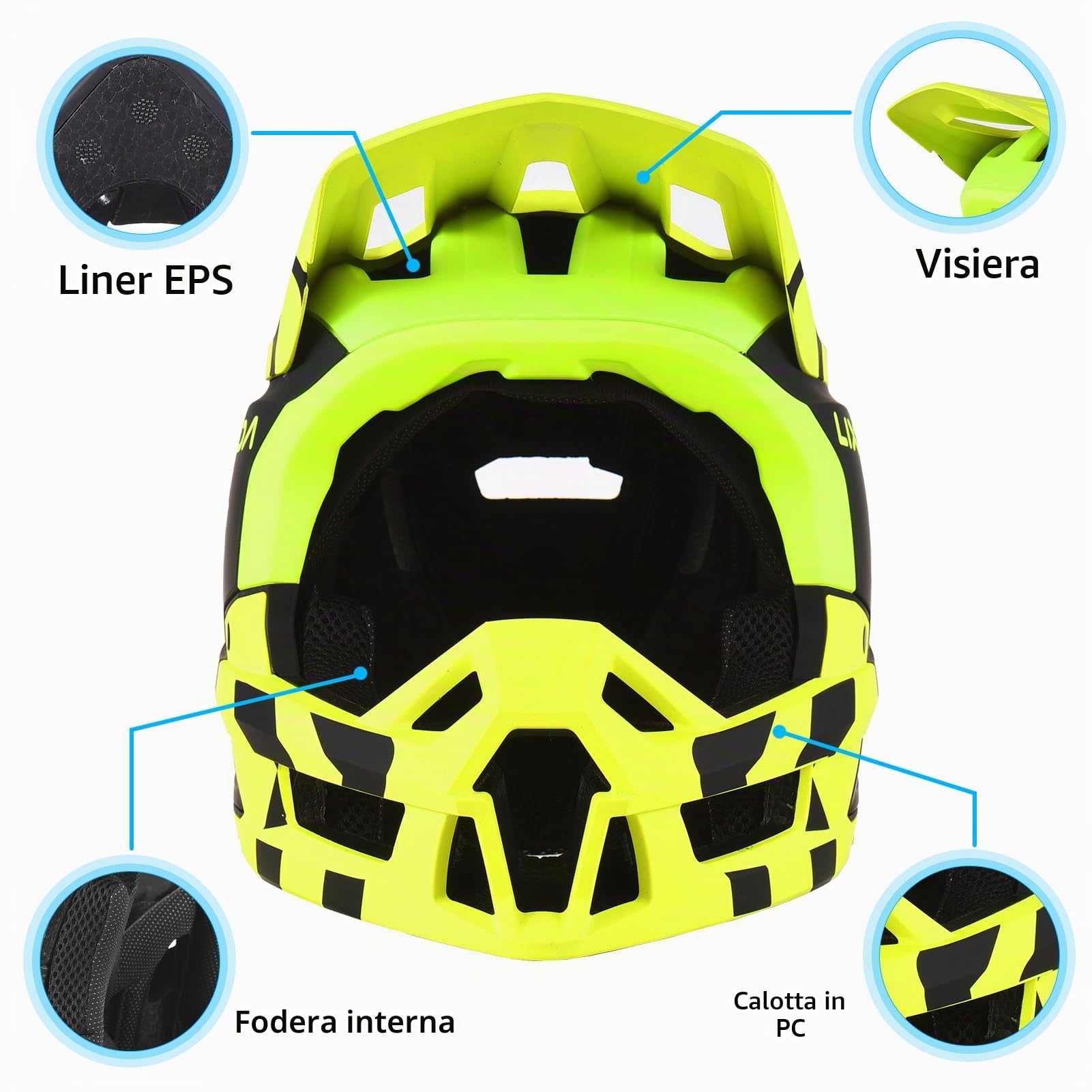 Lixada Casco Integrale da Mountain Bike Ventilazione Casco MTB Leggero Adatto per circonferenze della Testa di 61-62 cm/59-60 cm