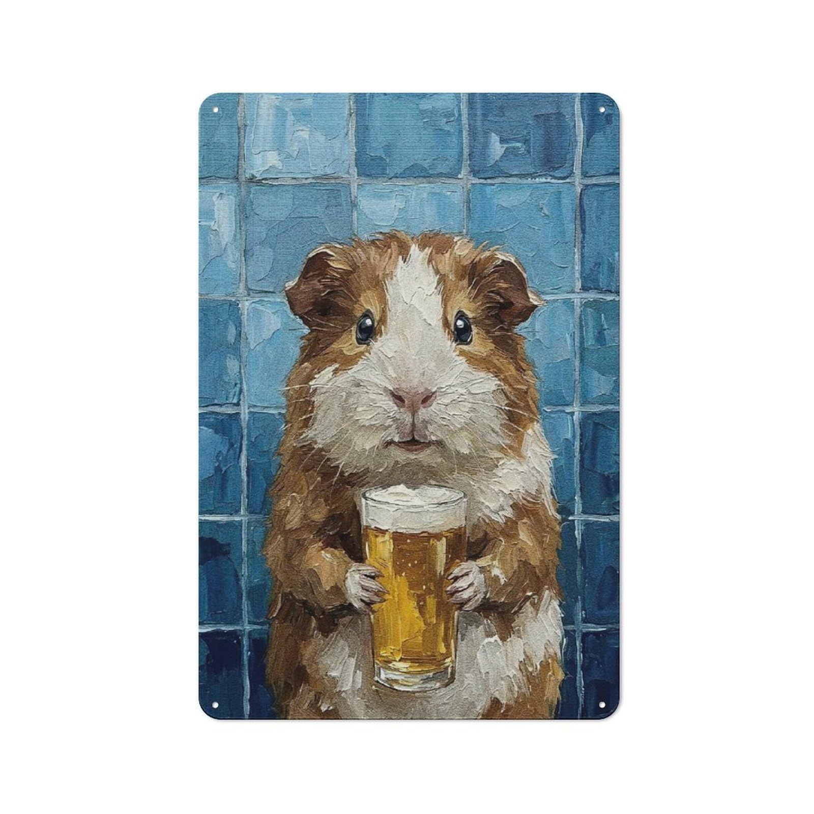 Junmoney Style-3 Loft Style Metal Wall Art Sign 30X20cm Featuring Guinea Pig With Beer Painting, Urban Room Decor For Loft, Studio, Office Or Creative Room