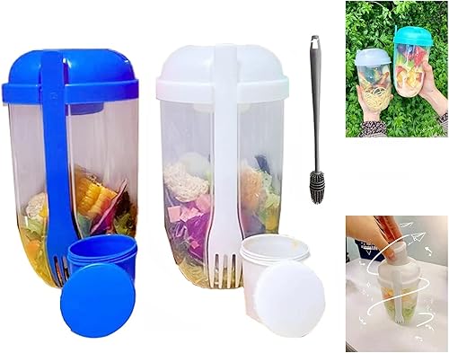 Miniatura 12 de Vaso coctelero de ensalada Keep Fit 2022 con tenedor y soporte para aderezo, cepillo de lavado fresco, recipiente de salud, desayuno portátil de Kit