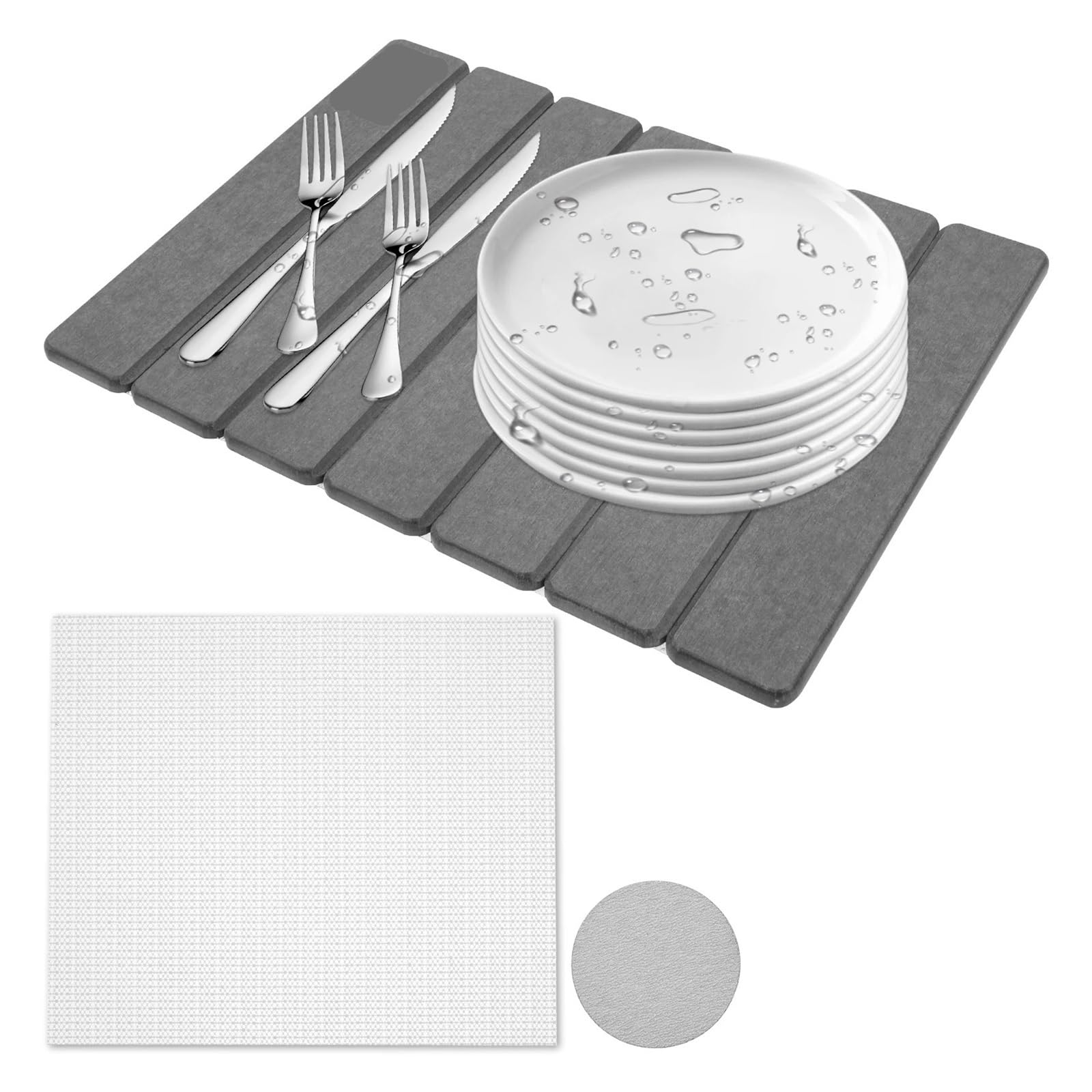 Tapete for secar Platos Plegable de 16 Pulgadas for mostrador(Dark Gray)
