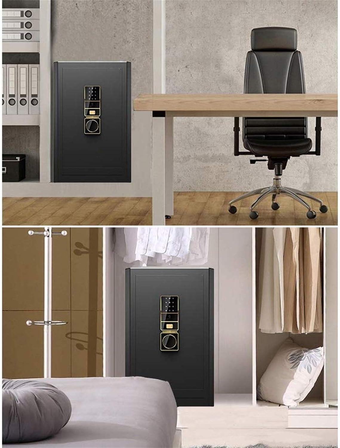 Digital Security Safe Box Solid Alloy Steel Construction Password Plus Key Setting for Home Office Hotel (Colour: Black) (Gold)