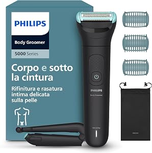 Philips Bodygroom series 5000 – Rifinitore per uomo tripla protezione, Rifinitura e rasatura intima, Accessorio per la schiena pieghevole, Impermeabile 100%, 100 minuti di autonomia, Modello BG5480/15