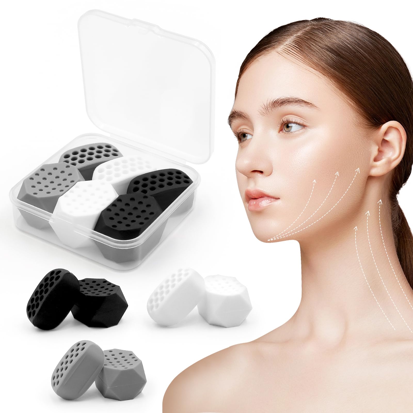 6pcs Jaw Trainer, Silicone Exerciser for Double Chin - 3 Resistance Levels, Strengthen and Shape Neck and Jaw Line, Suitable for Men and Women