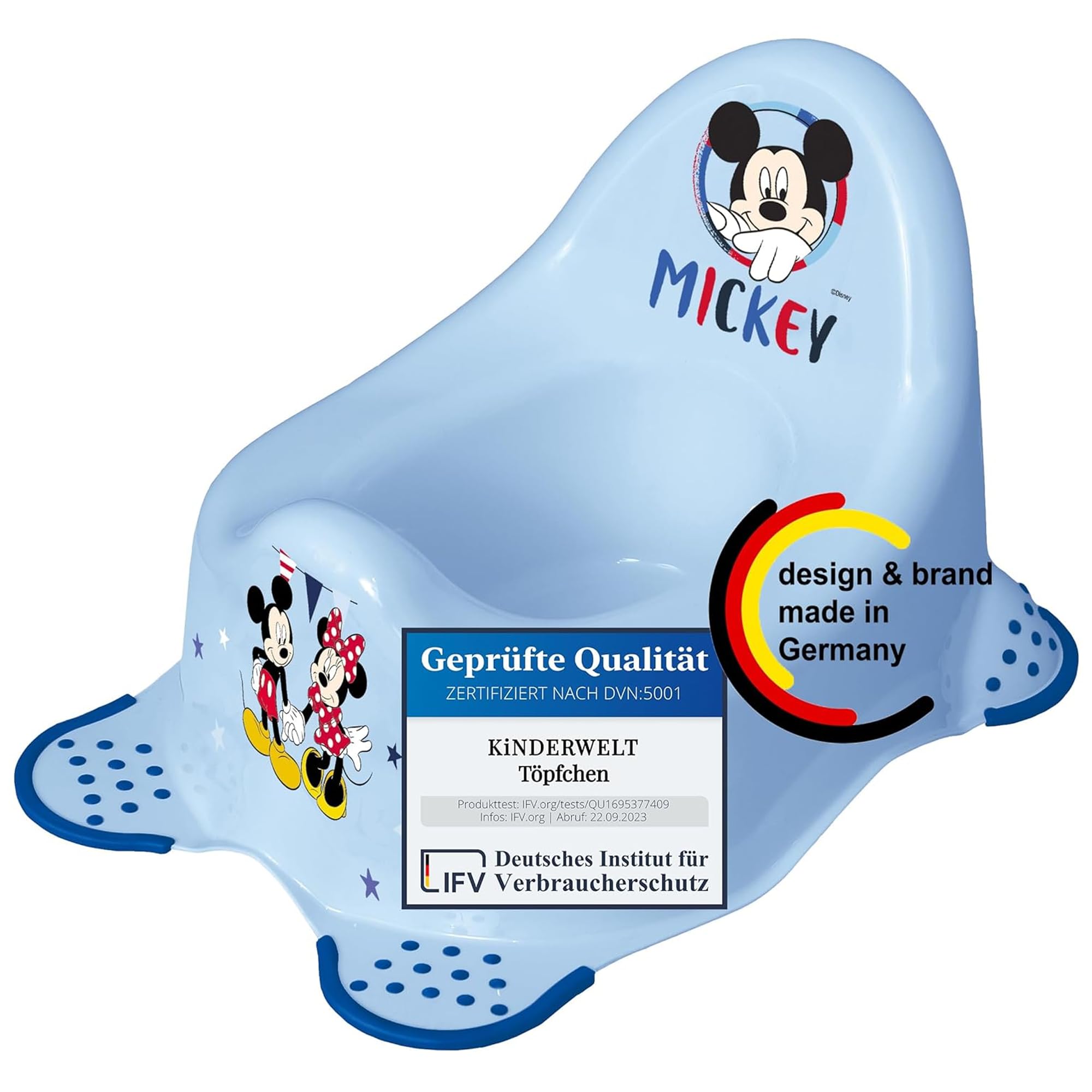 KiNDERWELT Premium Töpfchen für Kinder und Babys, Disney Micky Maus Design in Blau, Töpfchen für Kleinkinder ab 18 Monaten, hohe Rückenlehne, rutschfest und BPA-frei