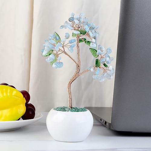 Miniatura 10 de Amogeeli Árbol de dinero de cristal curativo con maceta de cerámica, árbol de la suerte bonsái de piedra para decoración del hogar Fengshui