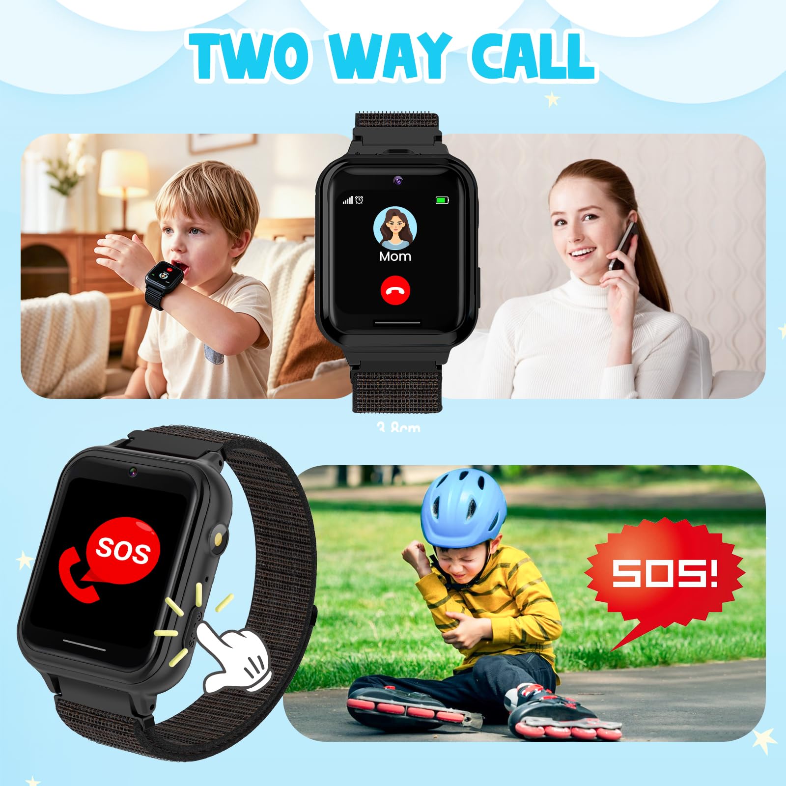 PTHTECHUS Smartwatch per Bambini, Telefono Smartwatch con Lettore Musicale Giochi SOS per Ragazzi e Ragazze Contapassi Fotocamera Orologio per Bambino 4-12 Anni Regalo, Nero