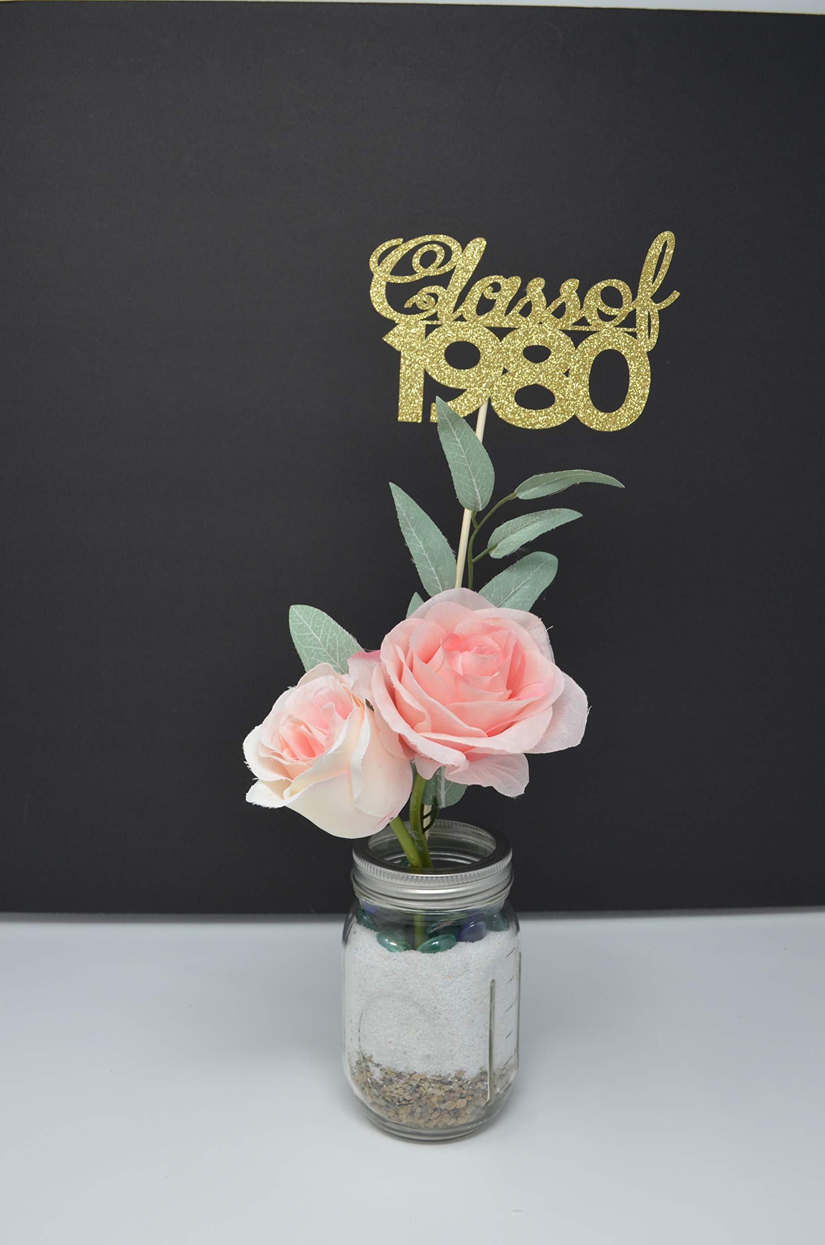 1980 Reunion Table centerpiece sticks, 40th High School Reunion Party Table, Class of 1980 Cutouts, Glitter Class Reunion cutouts, 1980, class reunion 2020