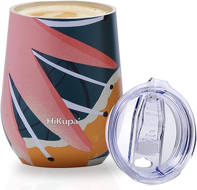 HiKupa® 12 oz Coffee Mug, BPA Free, 350ml Reusable Coffee Cup, Double Walled Stainless Steel Vacuum Insulated Travel Mug for Hot and Cold Drinks (Pink - Maple Leaf)